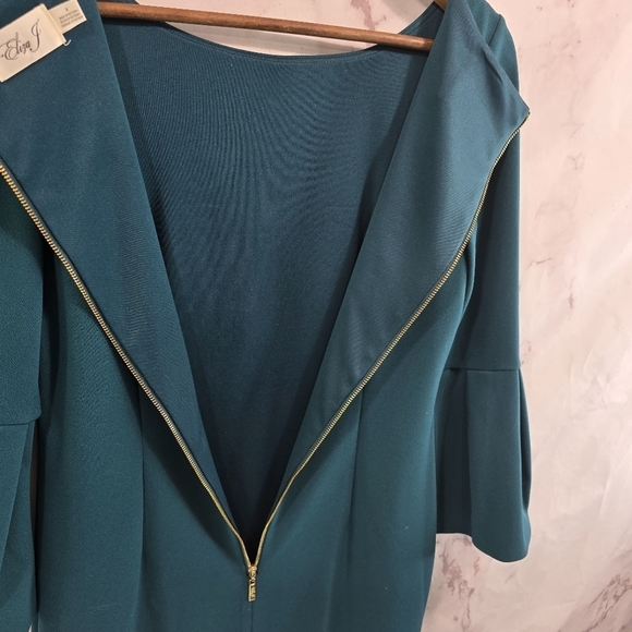 Eliza J Dress Women 4 Small Dark Forest Green Bell Sleeve Flounce Zip Ponte Knit - Picture 11 of 13